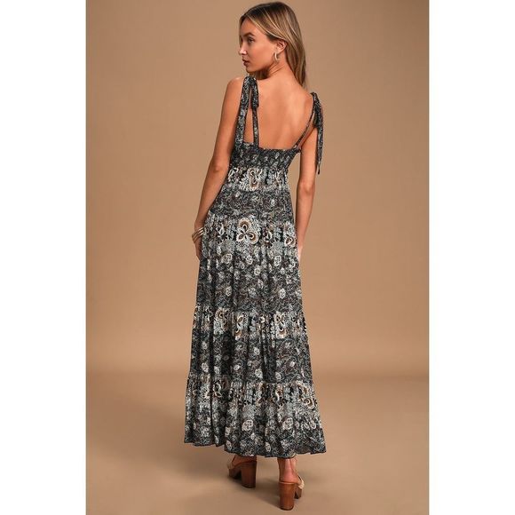 Let's Smock About It Black Floral Print Tiered Maxi Slip Dress - Picture 4 of 16